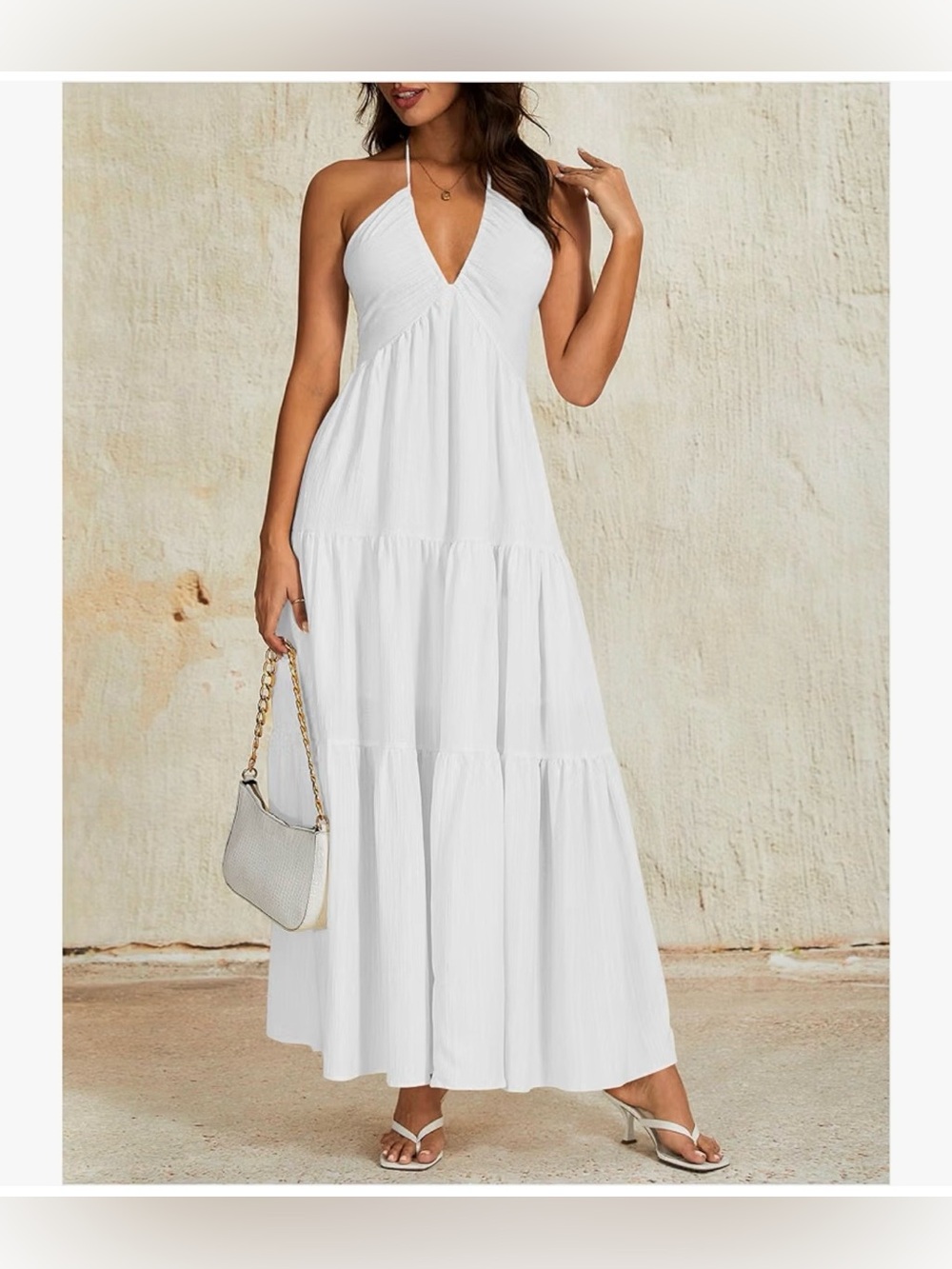 White Halter Tiered Maxi Dress - Women's Summer Dress
